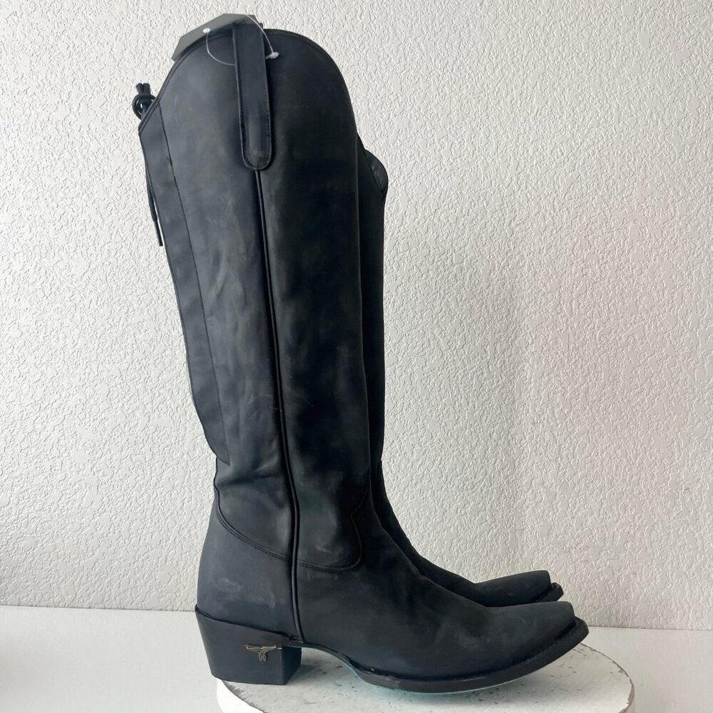 Lane OLIVIA JANE Knee High Womens Cowboy Boots 9 Black Western Lace up Snip Toe - Picture 2 of 13